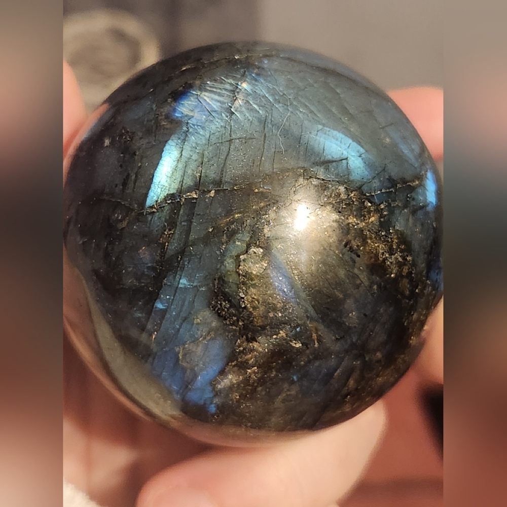 Blue Flash Labradorite Crystal Sphere - Picture 5 of 10